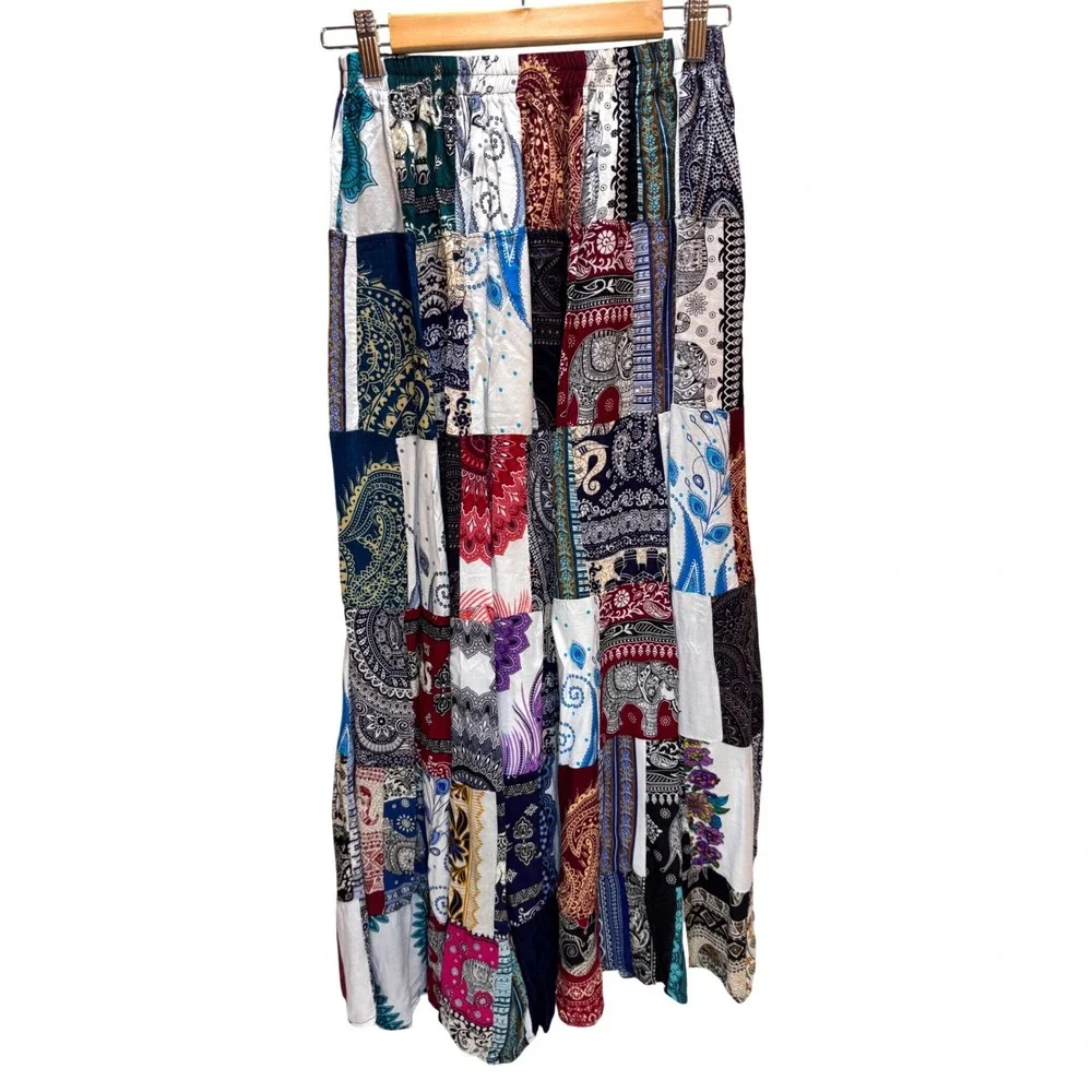 Kamana Patchwork Maxi Skirt Women L/XL Multicolor Boho Cotton Hippie Festival - Picture 1 of 10